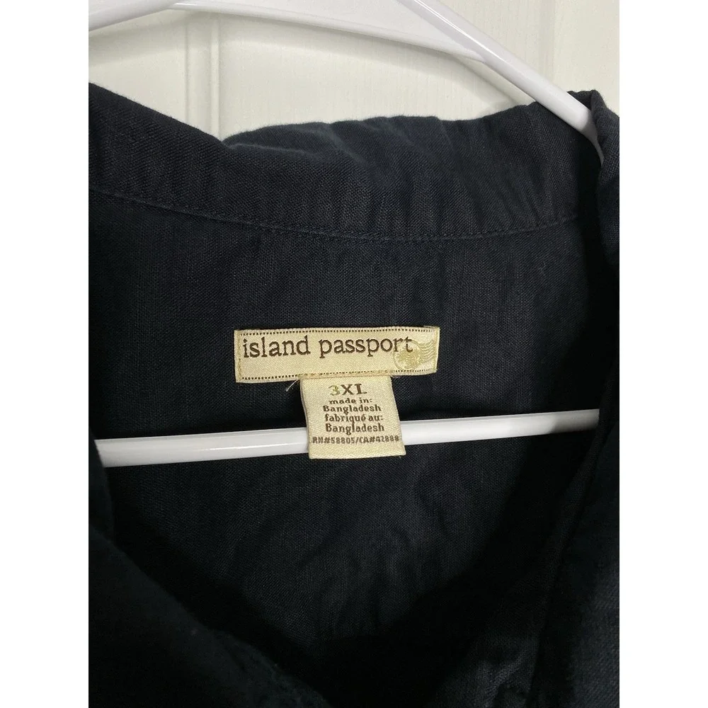 Island Passport Mens Linen Blend Button Front Shirt‎ Black Toucans 3XL - Picture 3 of 5